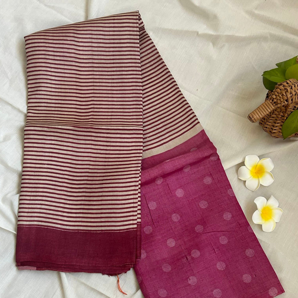 Tussar Silk Check PinkStripes Saree
