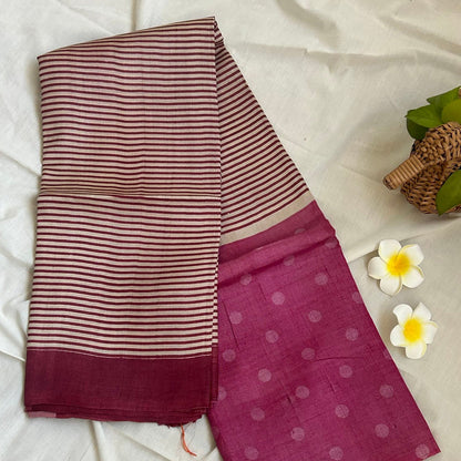Tussar Silk Check PinkStripes Saree