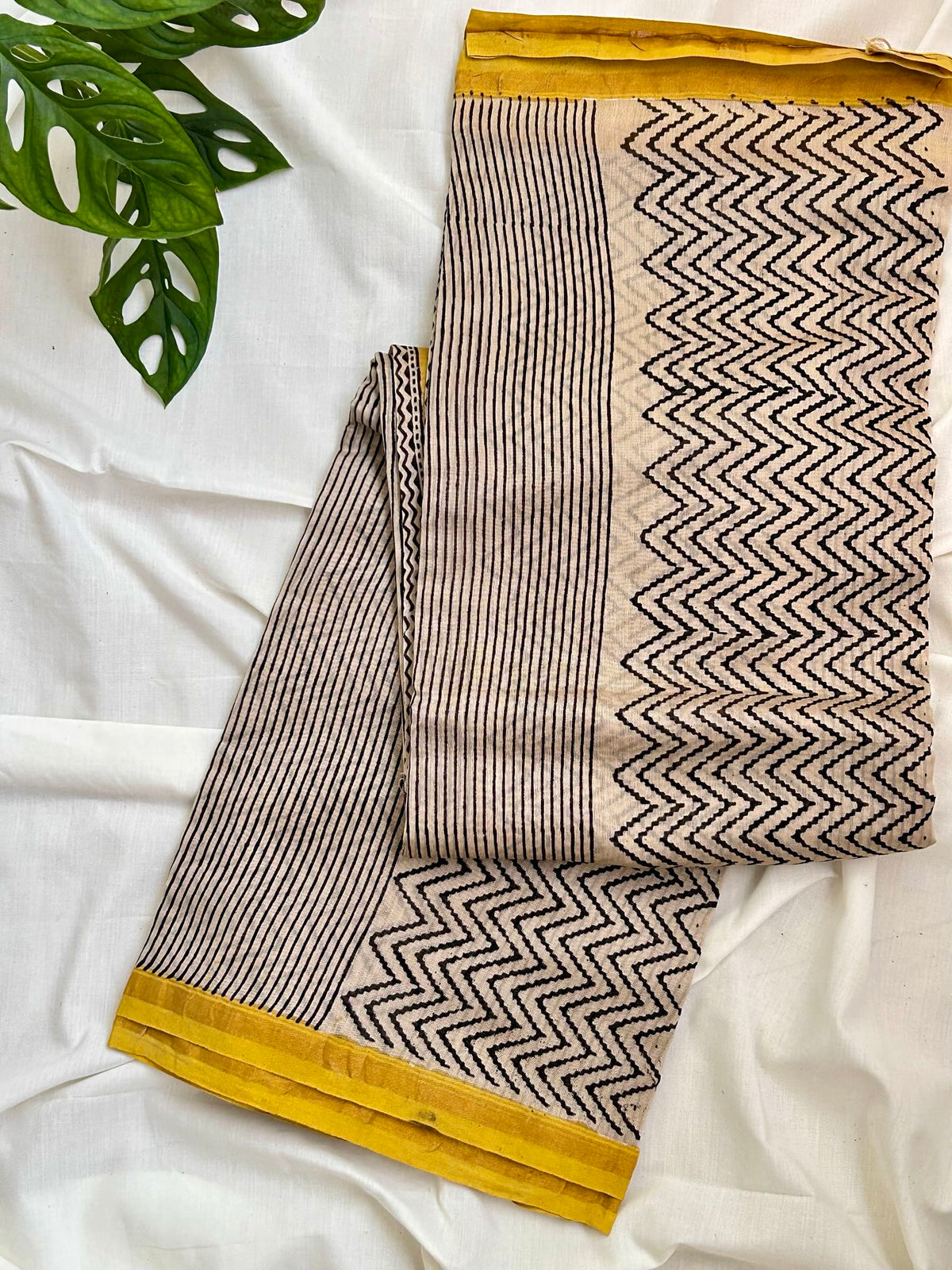 ChanderiSilk Yellow Zigzag Saree