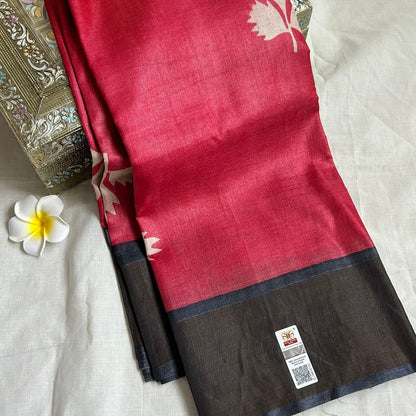 Tussar Silk RedBlack Saree