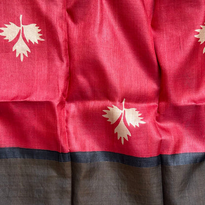 Tussar Silk RedBlack Saree