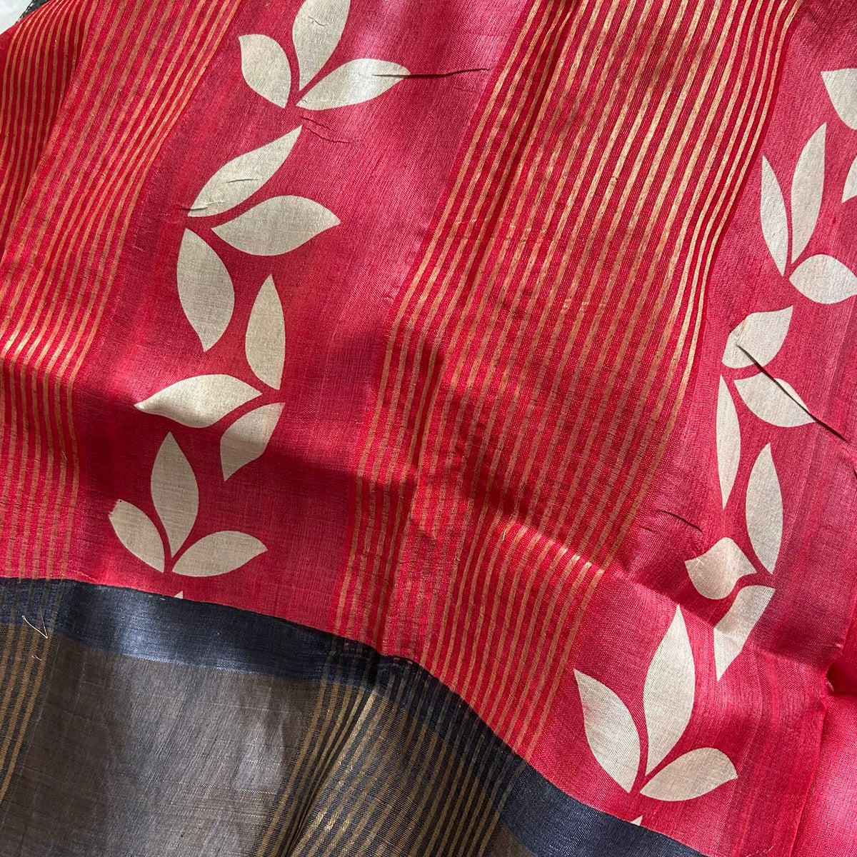 Tussar Silk RedBlack Saree