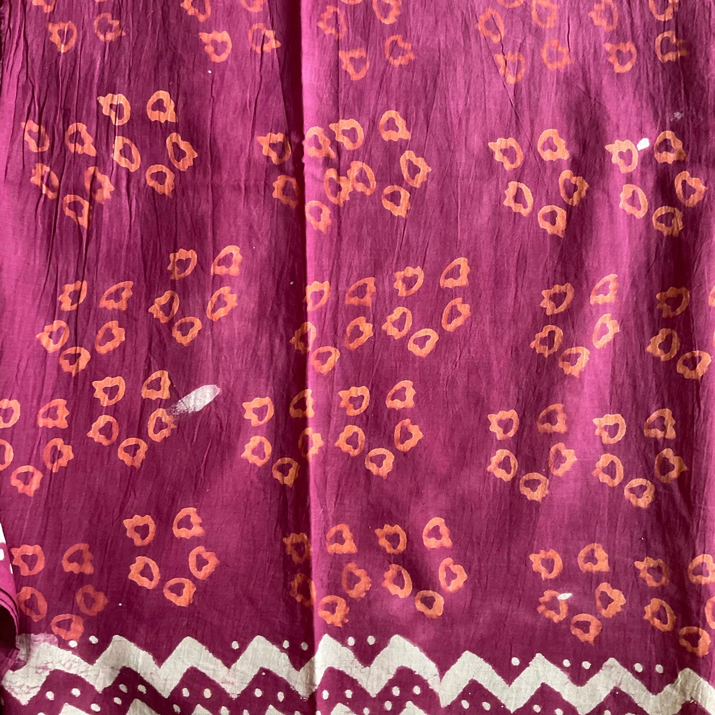 Mulmul Cotton handblock printed saree in maroon, blouse in printed close look.