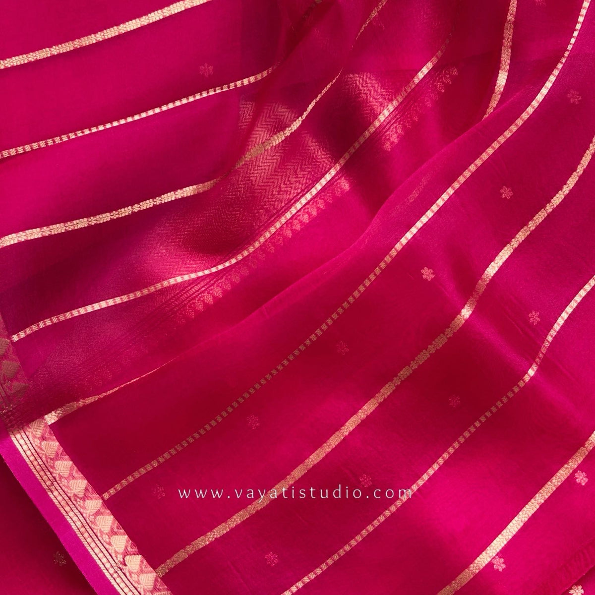Striped blouse in matching rani pink for Kora Banarasi saree, Vayati Studio
