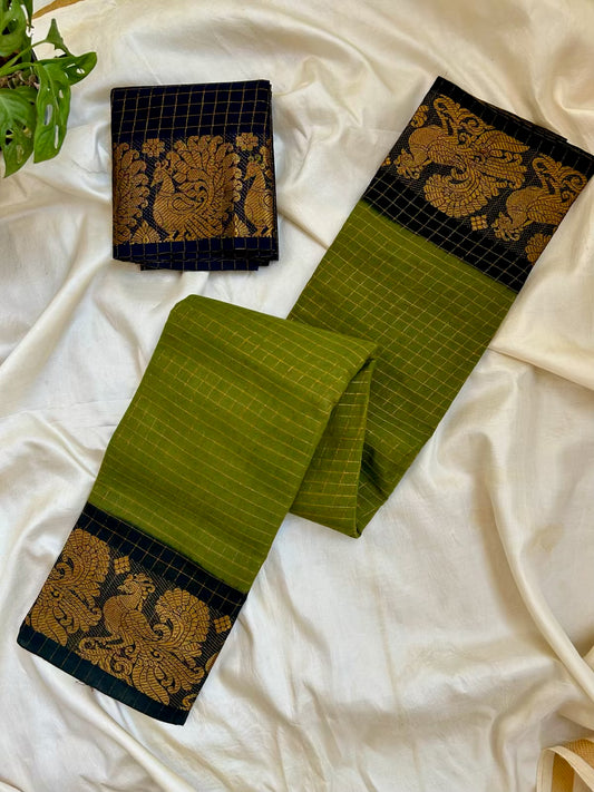 Sungudi Cotton OliveGAnnam Saree