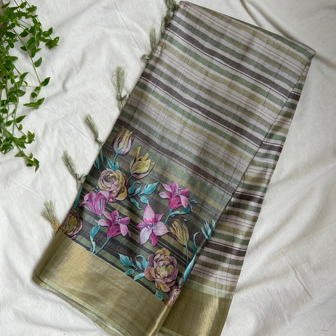 Semi Koreasilk LightGreen Saree