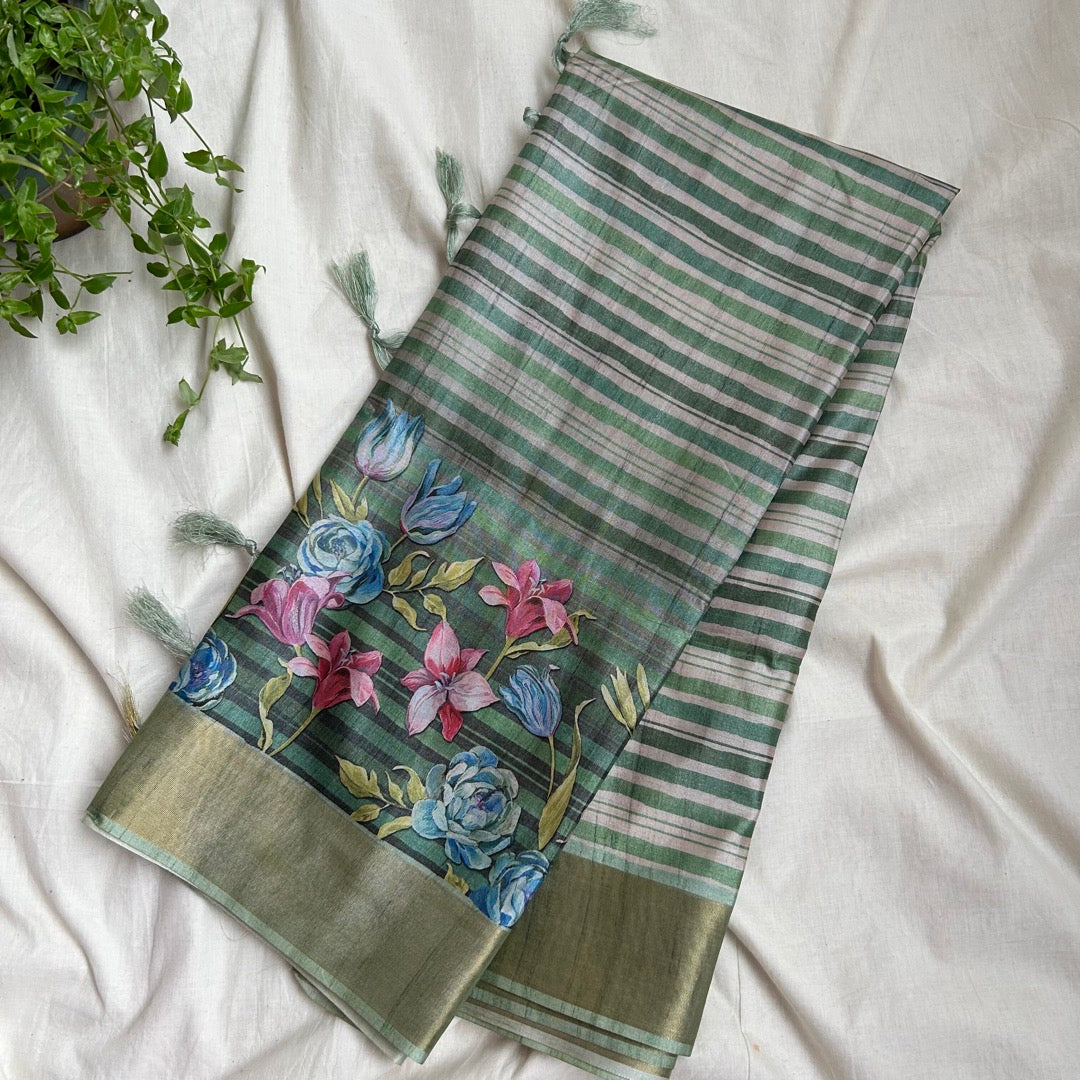 Semi Koreasilk DarkGreen Saree