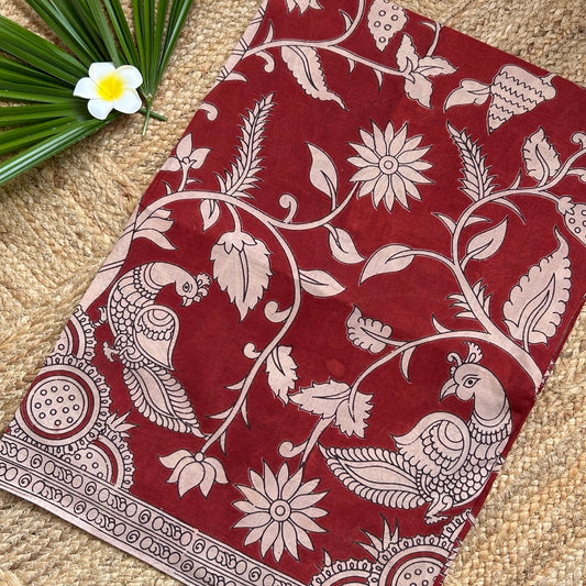 Cotton Red Kalamkari Saree -