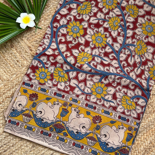 Cotton Red Kalamkari Saree -