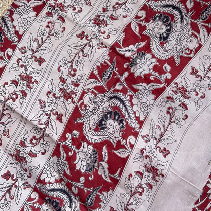 Cotton Red Kalamkari Saree -