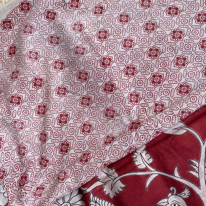 Cotton Red Kalamkari Saree -