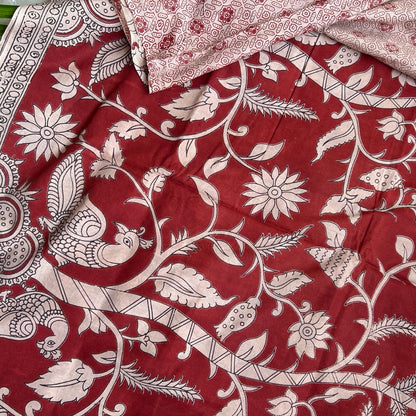 Cotton Red Kalamkari Saree -