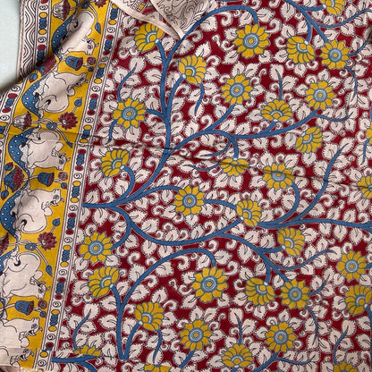 Cotton Red Kalamkari Saree -