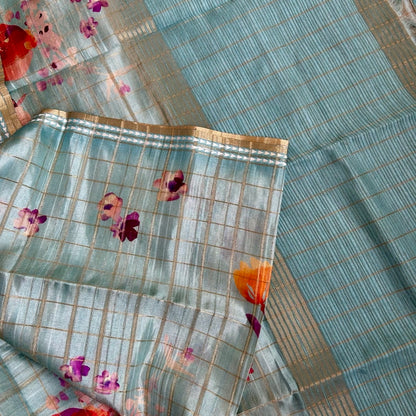 SemiTussar Blue Saree www.vayatistudio.com.