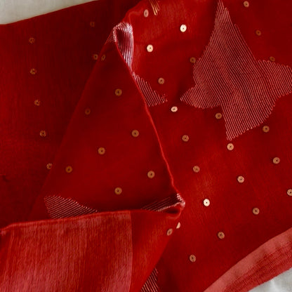 Silk Linen Red Saree