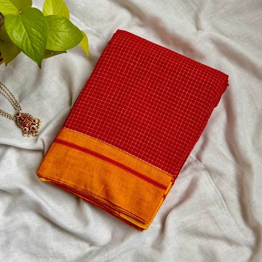 Patteda Anchu Red Yellow Saree www.vayatistudio.com.