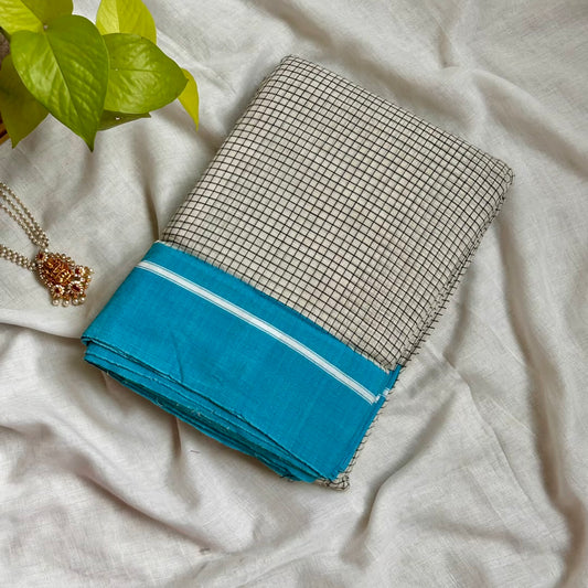 Patteda Anchu White BlueB Saree www.vayatistudio.com.