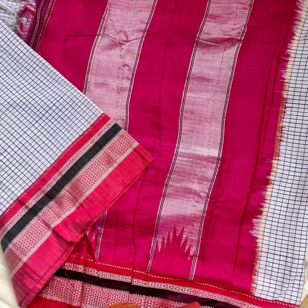Ilkal White Pink Saree