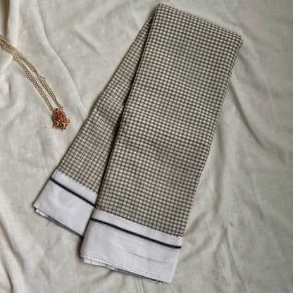 Patteda Anchu White BlackW Saree