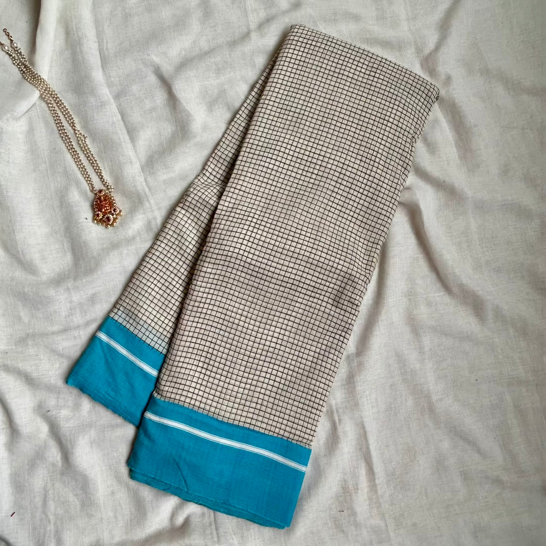 Patteda Anchu White BlueB Saree www.vayatistudio.com.