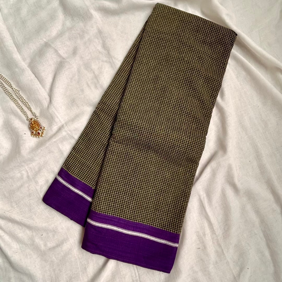 Patteda Anchu Black Violet Saree