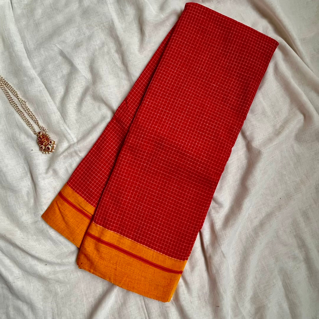 Patteda Anchu Red Yellow Saree www.vayatistudio.com.