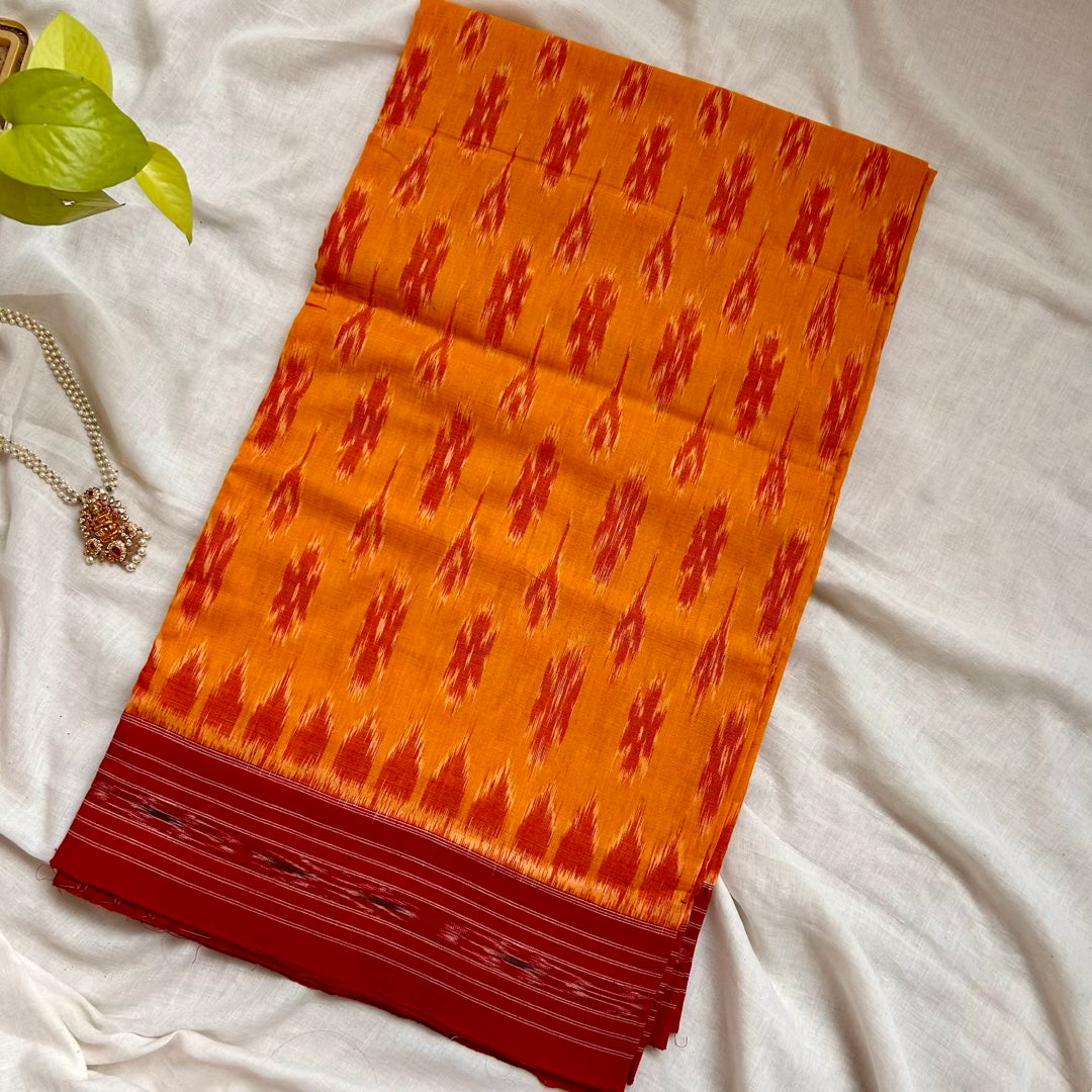 IkkatO YellowRed Handloom Saree www.vayatistudio.com.