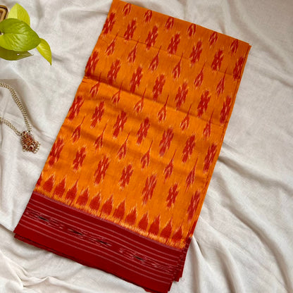 IkkatO YellowRed Handloom Saree www.vayatistudio.com.
