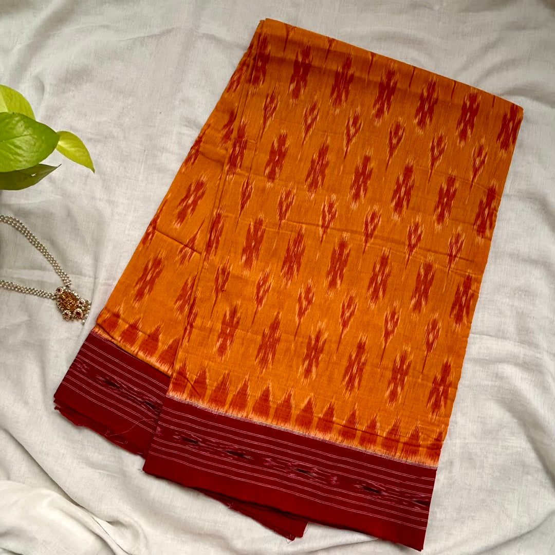 IkkatO YellowRed Handloom Saree www.vayatistudio.com.