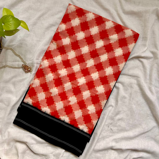 Ikkat HWhiteOrange Handloom Saree www.vayatistudio.com.