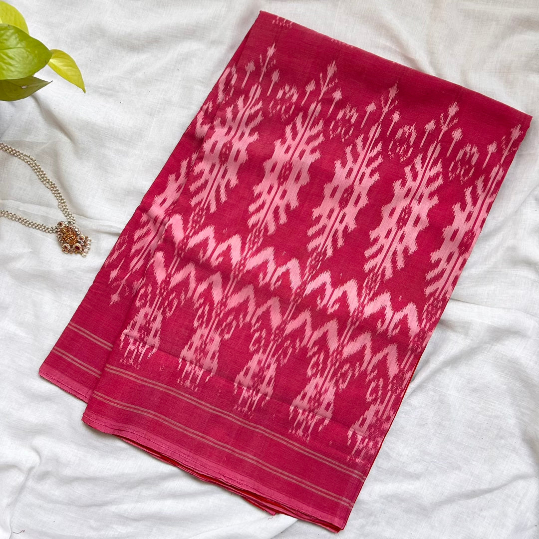Ikkat PinkRed Handloom Saree www.vayatistudio.com.