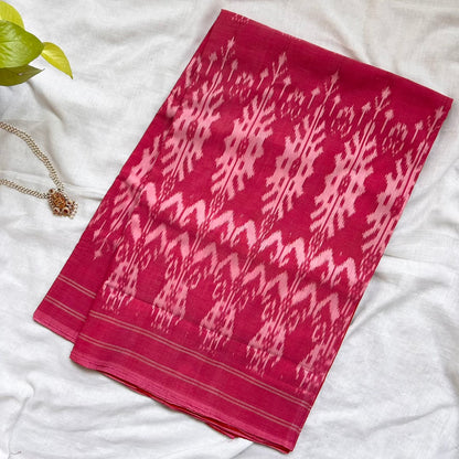 Ikkat PinkRed Handloom Saree www.vayatistudio.com.