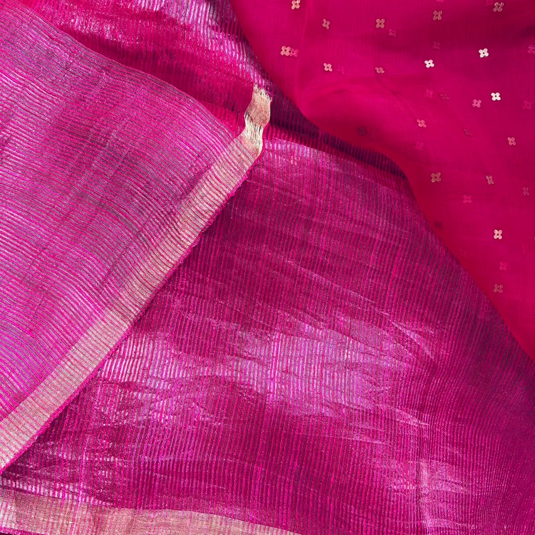 Pink Muslin Silk Saree with Silk Mark www.vayatistudio.com.