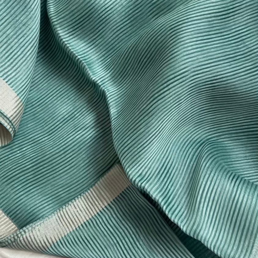 Silk Linen Blue Striped Saree