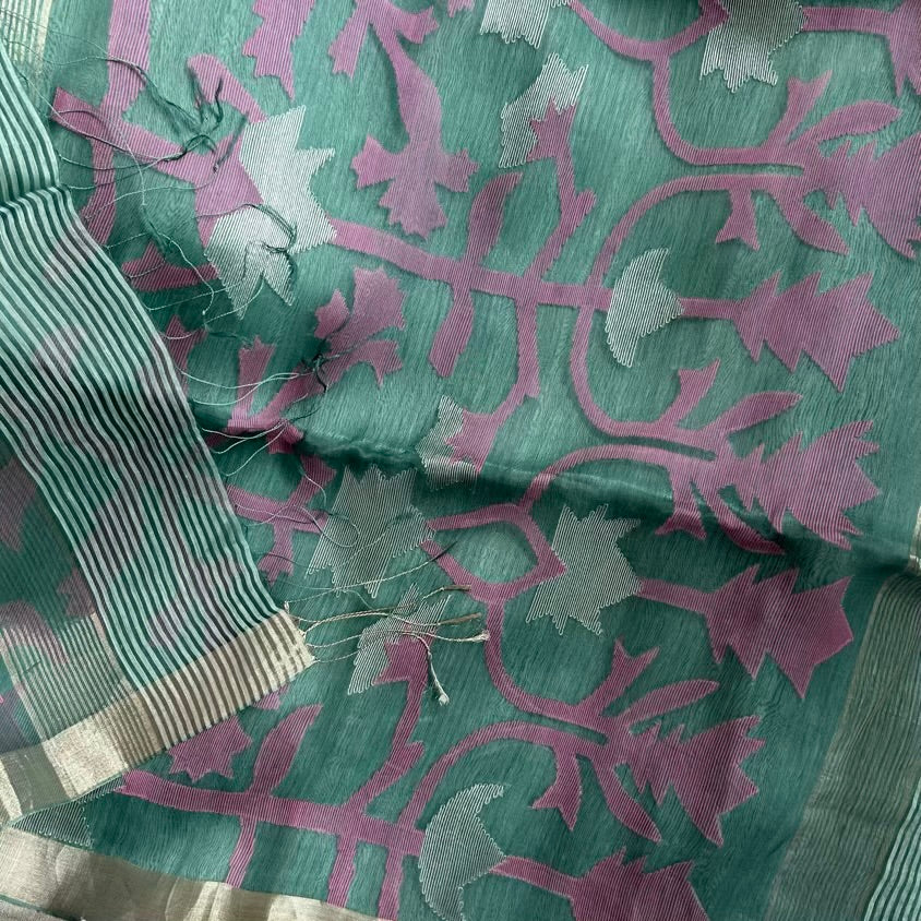 Silk Linen Blue Striped Saree