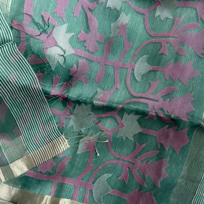 Silk Linen Blue Striped Saree