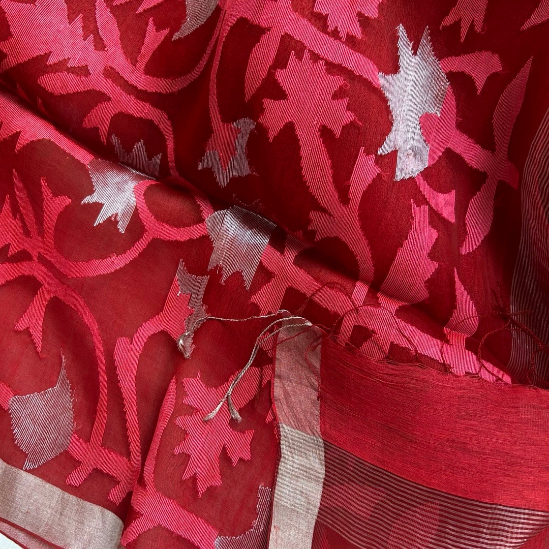 Silk Linen Red Striped Saree