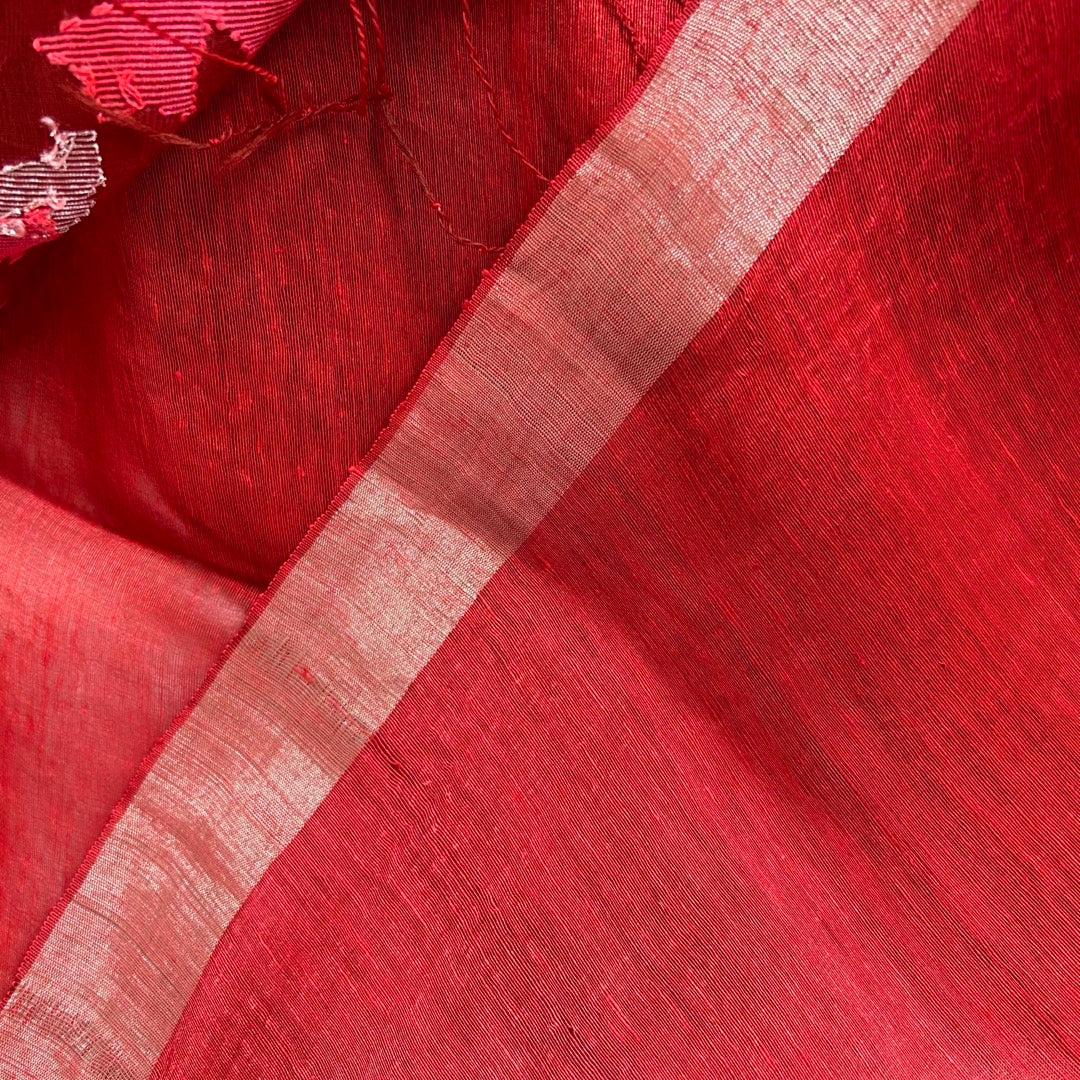 Silk Linen Red Striped Saree