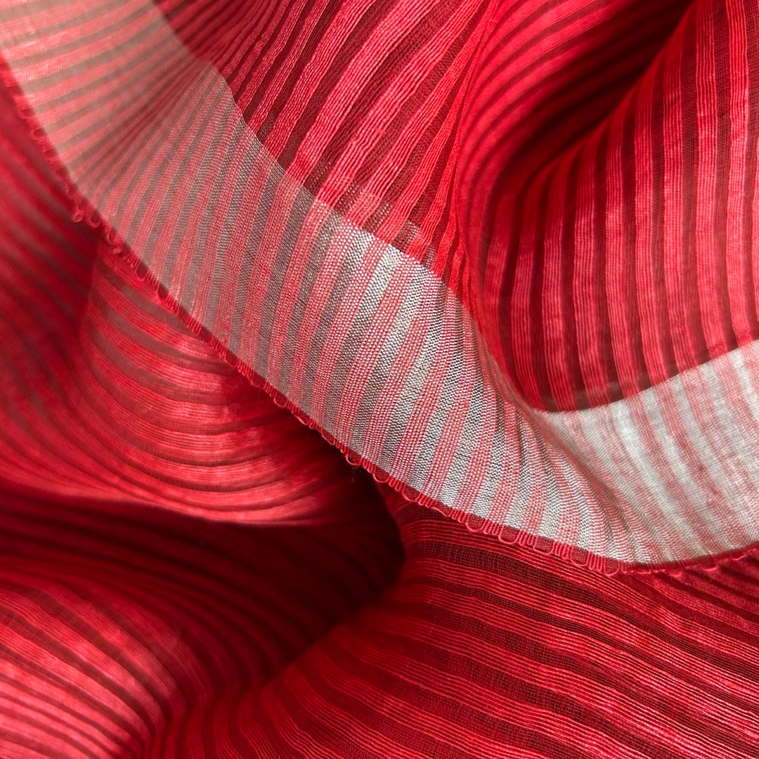 Silk Linen Red Striped Saree