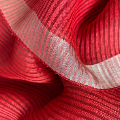 Silk Linen Red Striped Saree