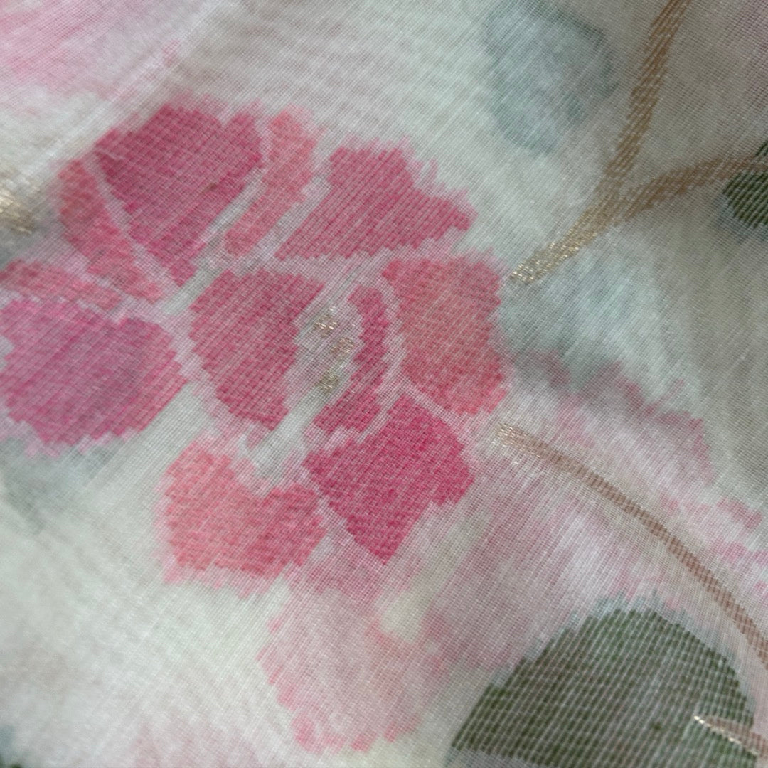 Half White Semi Linen Jamdhani Saree