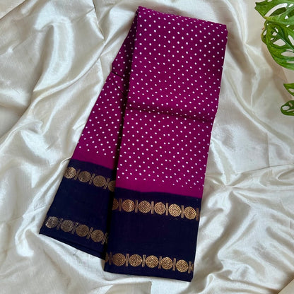 Purple Black Sungudi Cotton Saree Rudhraksham Borders 
