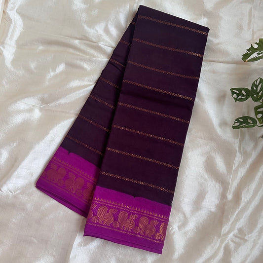 Sungudi Veldari Cotton Brown Saree