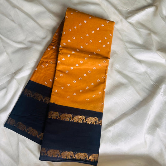 Sungudi Cotton Yellow Saree Elephant