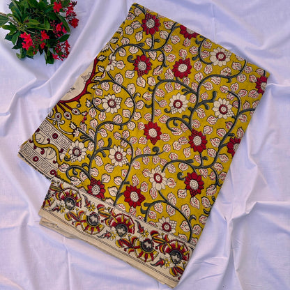Cotton GreenY Kalamkari Saree - KCSKH03