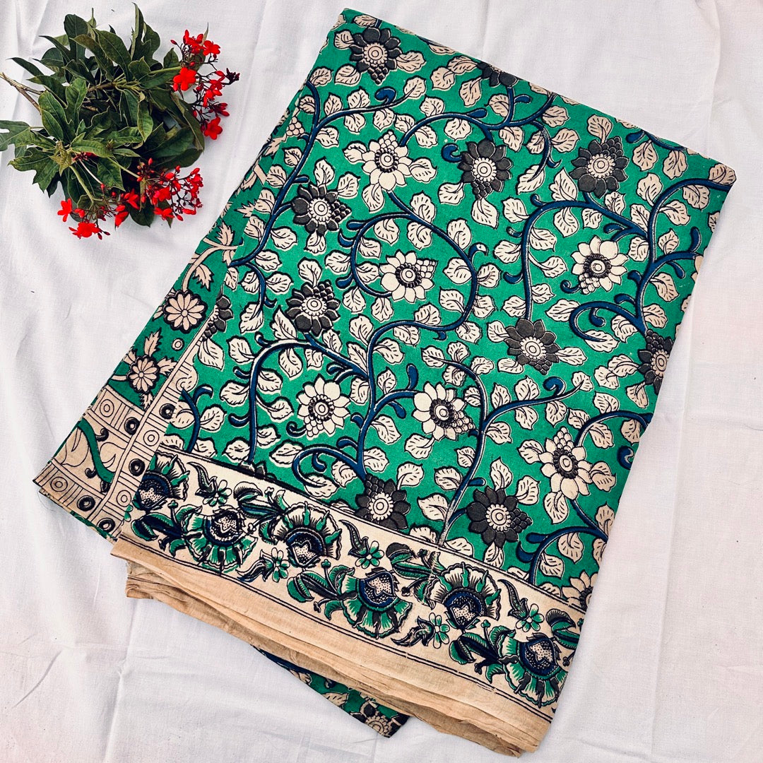 Cotton Green Kalamkari Saree - KCSKH14