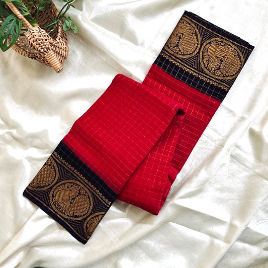 Sungudi Cotton Red Saree