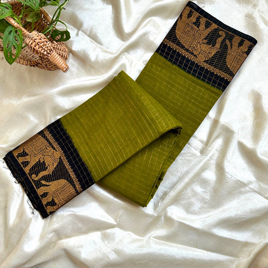 Sungudi Cotton OliveGreen Saree