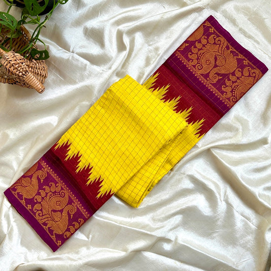 Sungudi Cotton Yellow Saree