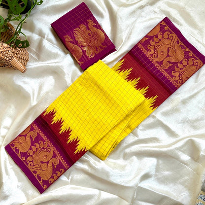 Sungudi Cotton Yellow Saree